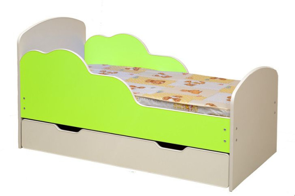 Кровать подростковая Облака-2 140х70см с ящиком ЛДСП (Белый/лайм)