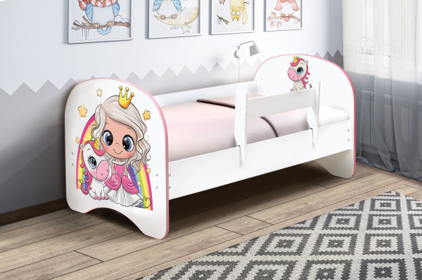Кровать подростковая 160х80см с фотопечатью ящик  (Принцесса)