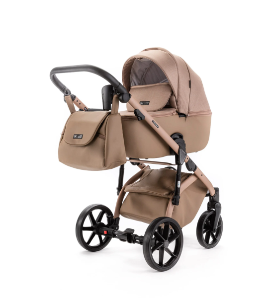 Коляска детская 2 в 1 Adamex Nola Natura (N-5-Camel Темно бежевый + темно бежевая кожа)