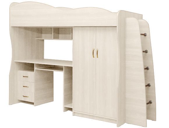 Кровать-чердак с письменным столом Юниор-3 200х80см (Дуб молочный)