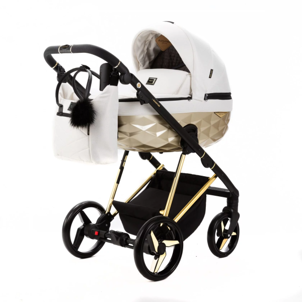 Коляска детская Adamex Quantum Star Premium 2 в 1 (Q-STAR33 БЕЛЫЙ В БЛЕСТКУ+ЗОЛОТО.РАМА)