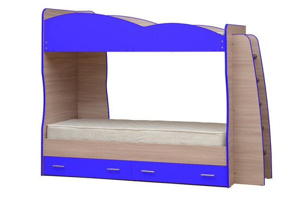 Кровать подростковая двухъярусная Юниор-1.1 (Ясень шимо светлый/синий)