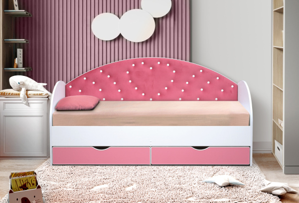 Кровать Сердце с мягким элементом без бортика 160х80см ЛДСП (№1 розовый)