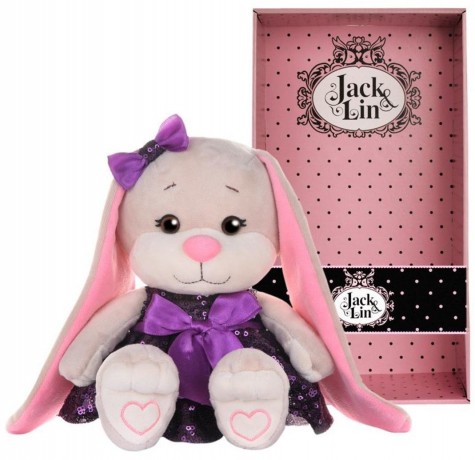 Мягкая игрушка Jack&Lin Зайка в фиолетовом платьице с пайетками 20см