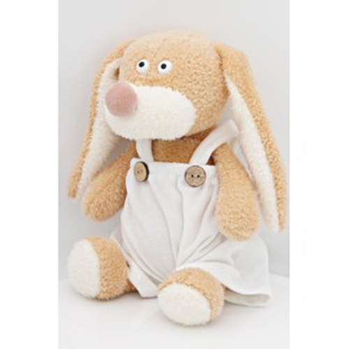 Мягкая игрушка Кролик Лоуренс малый 26см в белом флисовом комбинезоне 