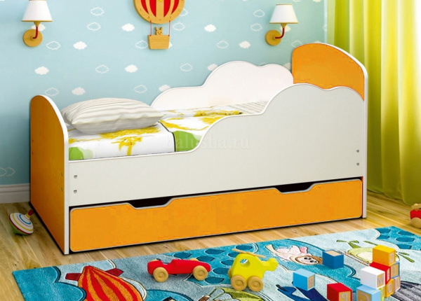 Кровать подростковая Облака-1 160х80см с ящиком ЛДСП (Белый/оранжевый)