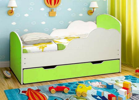 Кровать подростковая Облака-1 160х80см с ящиком ЛДСП (Белый/лайм)