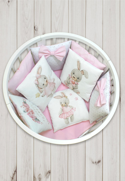 Комплект в кроватку Лапусяки 18 предметов, с балдахином 4м (Кролик Милашка - розовый)