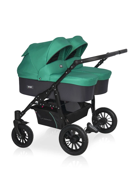 Коляска для двойни 2 в 1 Riko Basic Saxo 2601/106 (01 бирюзовый-чёрный)