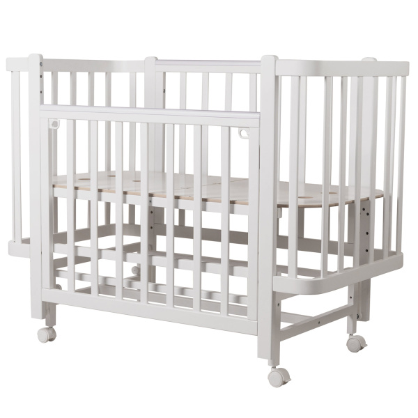Кровать детская "Indigo "Bella" (ложе 120*60, закругленные углы, продольный маятник+колеса)IN-07 (Белый-Белый)