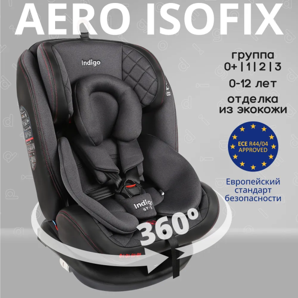Автокресло Indigo Aero ISOFIX 0-36 кг РАСПРОДАЖА  (Черно-красный)