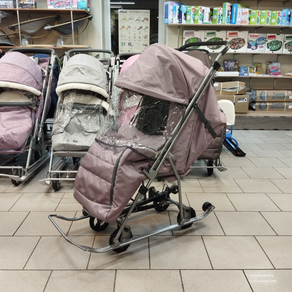 Санки-коляска Снежинка (Пудровый лен)