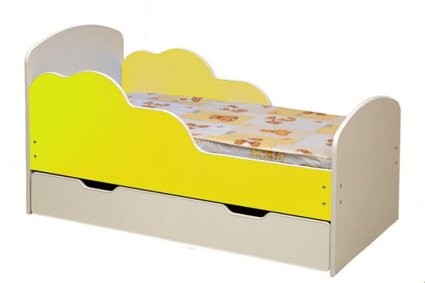 Кровать подростковая Облака-2 160х80см с ящиком ЛДСП (Белый/желтый)