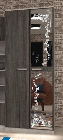 Гостиная Адель-11. Шкаф для одежды 2-х дверный с зеркалом ЛДСП  (Бетон/ясень черный/вариант стекла 2)