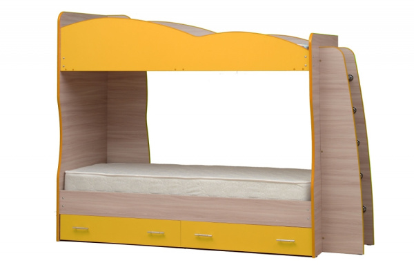 Кровать подростковая двухъярусная Юниор-1.1 (Ясень шимо светлый/желтый)
