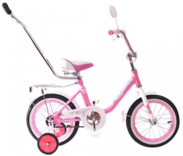 Велосипед 2-х колесный Black Aqua Princess 14" 1s, с ручкой-толкателем (Розово-белый )
