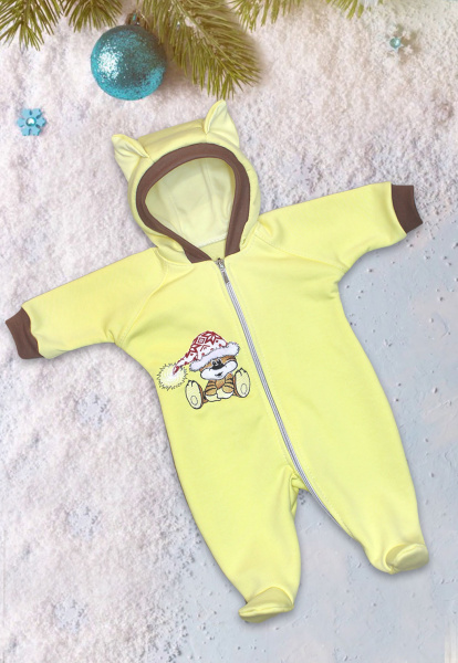 Комбинезон без подклада Тигрёнок с капюшоном (Желтый-кремовый)