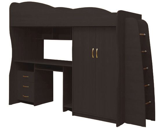 Кровать-чердак с письменным столом Юниор-3 200х80см (Венге)