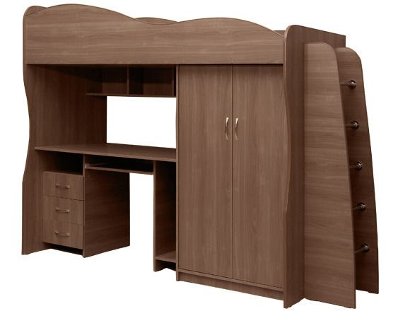 Кровать-чердак с письменным столом Юниор-3 200х80см (Ясень шимо темный)