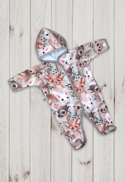 Комбинезон без подклада Птички-Лисички теплый футер (Кремовый)