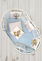 Комплект в кроватку Пухлики 18 предметов, с балдахином, с принтом (Маленький пилот - голубой)