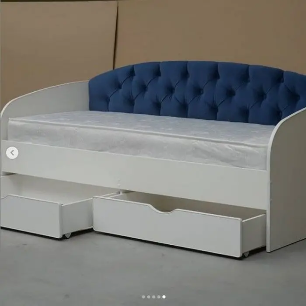 Кровать с мягкой спинкой Софа №9 190х80см ЛДСП (Белый+ткань  №17 синия)