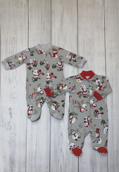 Комбинезон без подклада Звездопад интерлок (Рост 74 Снеговики)