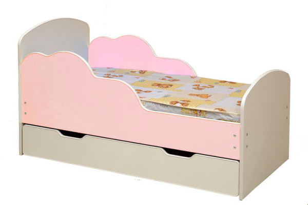 Кровать подростковая Облака-2 160х80см с ящиком ЛДСП (Белый/светло-розовый)