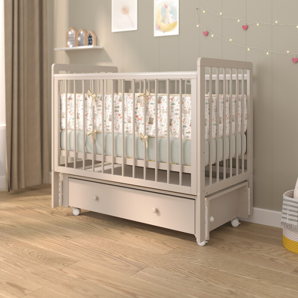 Кровать детская Baby Master, Ariel 05 ящик-маятник/колесо 5832063 (Кашемир)