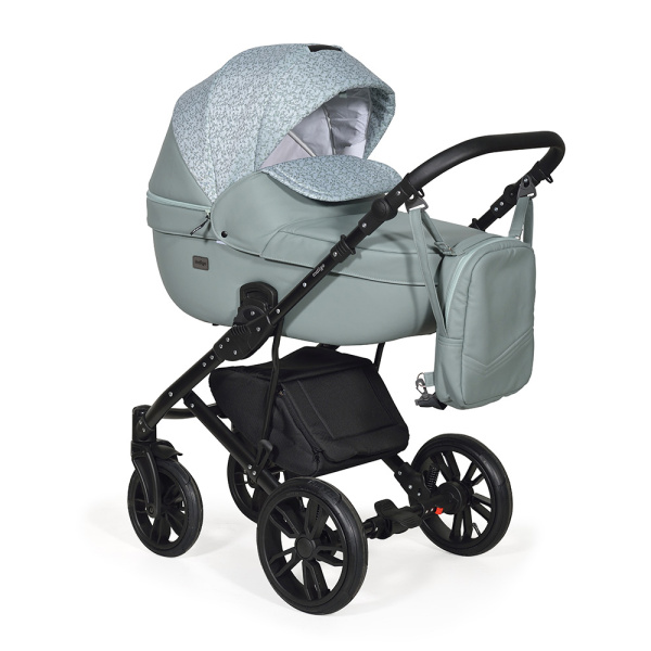 Коляска Indigo Mio 2в1 (Mi06 шалфей кожа+зеленый узор)