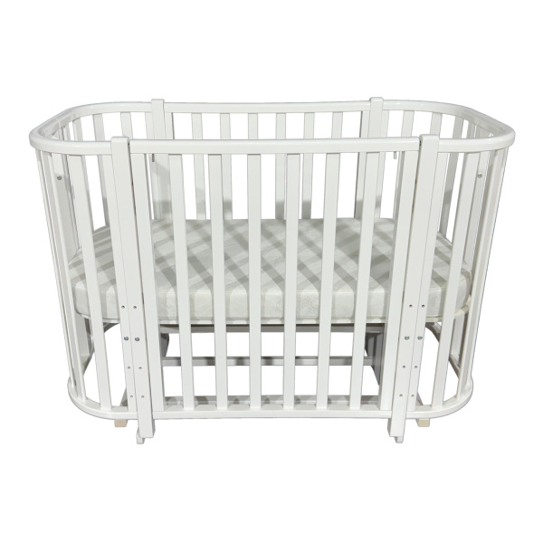 Кроватка овальная Esenia 2  поперечный маятник, колесо (Белый/вставки белый)