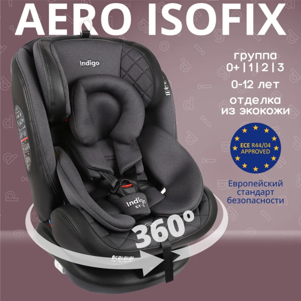 Автокресло Indigo Aero ISOFIX 0-36 кг РАСПРОДАЖА  (Чёрный)