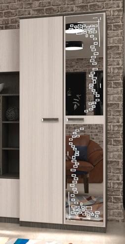 Гостиная Адель-11. Шкаф для одежды 2-х дверный с зеркалом ЛДСП  (Венге/шимо светлый/вариант стекла 2)