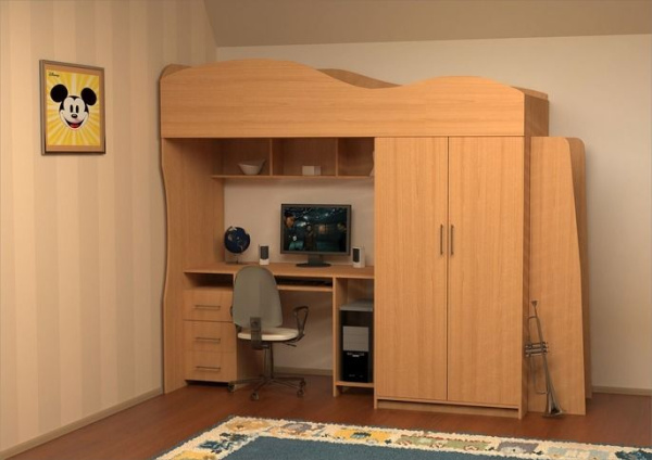 Кровать-чердак с письменным столом Юниор-3 200х80см (Бук светлый)