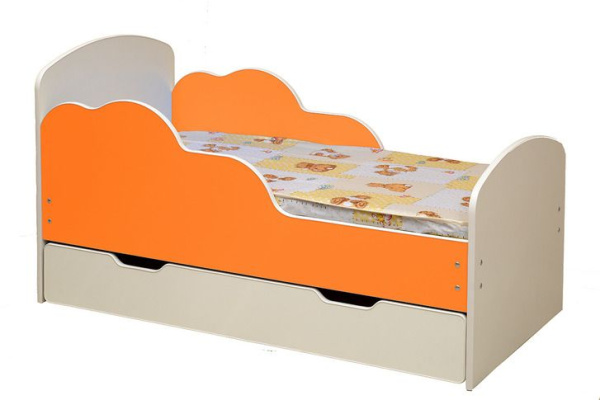 Кровать подростковая Облака-2 160х80см с ящиком ЛДСП (Белый/оранжевый)
