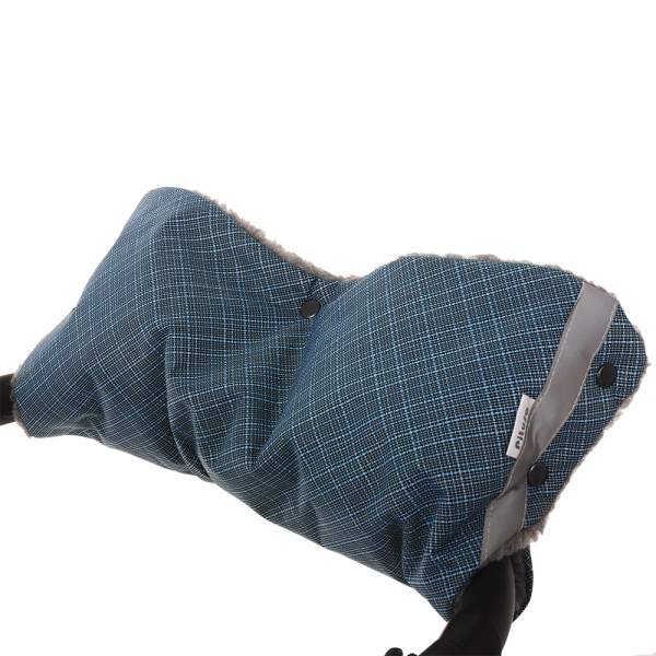 Муфта для рук на коляску Pituso шерстяной мех (серый) + плащевка (Синий бамбук)