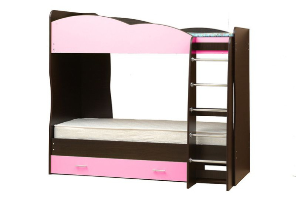 Кровать подростковая двухъярусная Юниор-2.1 (Венге/светло-розовый)