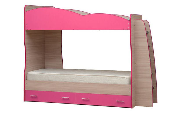 Кровать подростковая двухъярусная Юниор-1.1 (Ясень шимо светлый/светло-розовый)