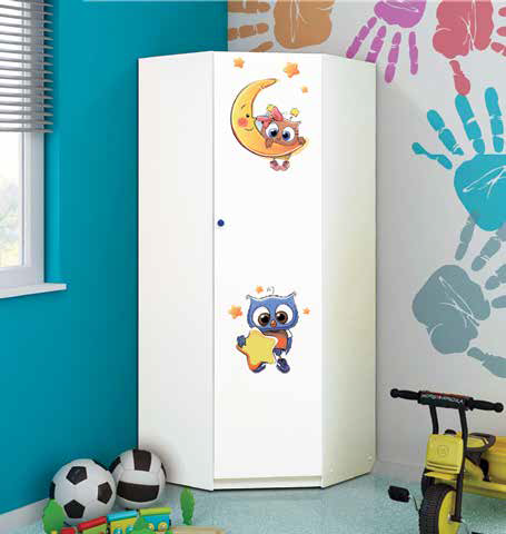 Шкаф угловой с фотопечатью Совята-2.1