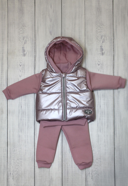 Комплект детский Believe 3 предмета футер +плащевка (рост122-128 пыльная роза (розовая пудра))