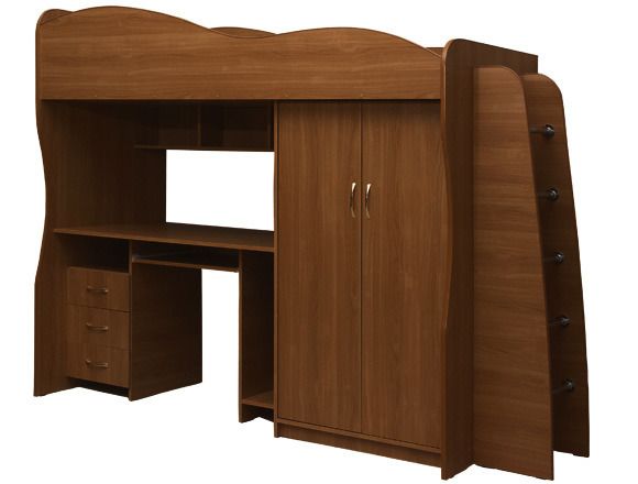 Кровать-чердак с письменным столом Юниор-3 200х80см (Итальянский орех)