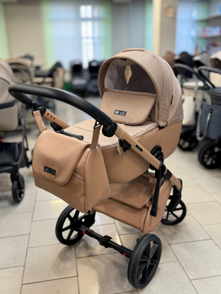 Коляска детская 2 в 1 Adamex Nola Natura (N-5-Camel Темно бежевый + темно бежевая кожа)