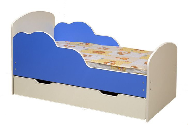 Кровать подростковая Облака-2 160х80см с ящиком ЛДСП (Белый/синий)