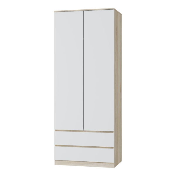 Шкаф для одежды 2-х дверный с ящиками Лори (639-0760-71 Дуб сонома светлый/белый)