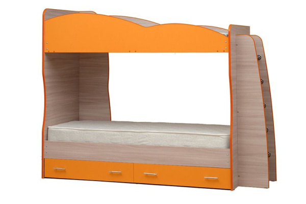 Кровать подростковая двухъярусная Юниор-1.1 (Ясень шимо светлый/оранжевый)