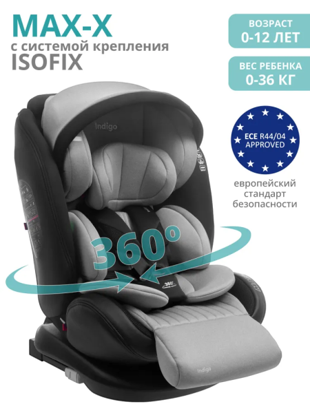 Автокресло Indigo MAX-X Isofix 0-36кг (Серый)